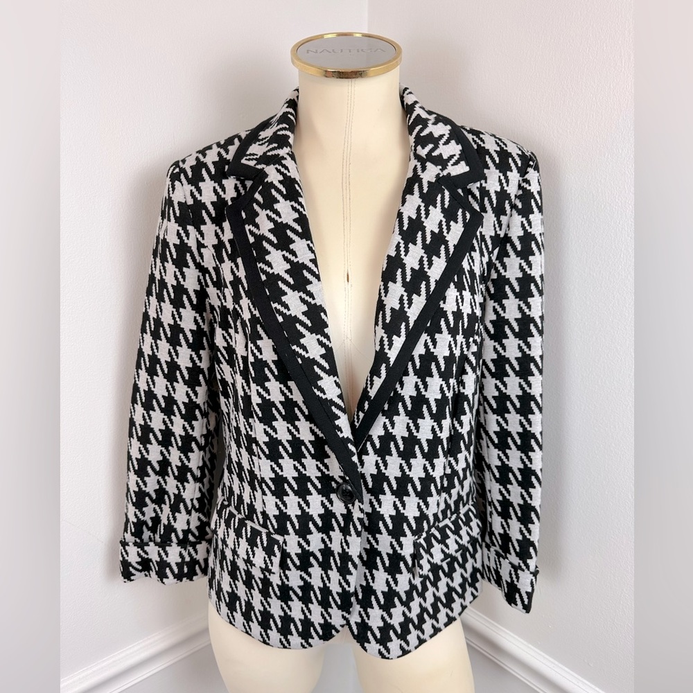 CATHERINE MALANDRINO Black White Houndstooth Career Blazer | Size Medium